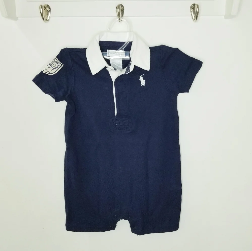 Ralph Lauren Cotton Infant Polo Shortall Navy Blue 9mo